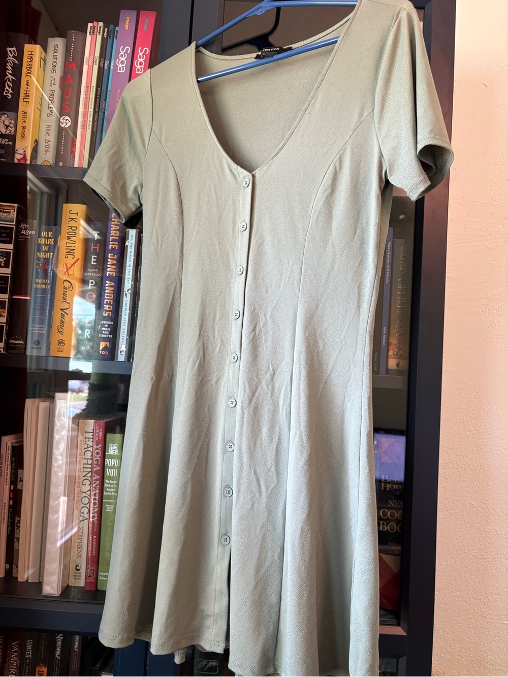 Forever 21 Sage Green Button-Front Mini Dress